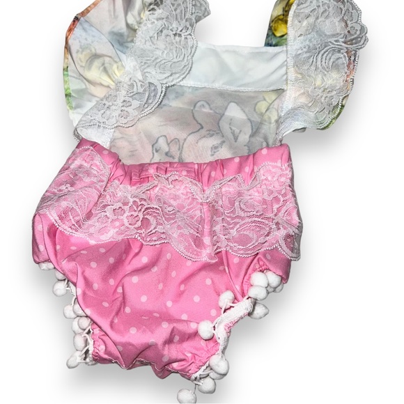 NEW Infant Girls Easter Rabbit Romper Onsie Fly Sleeve Ruffles Backless Bodysuit - Picture 3 of 5